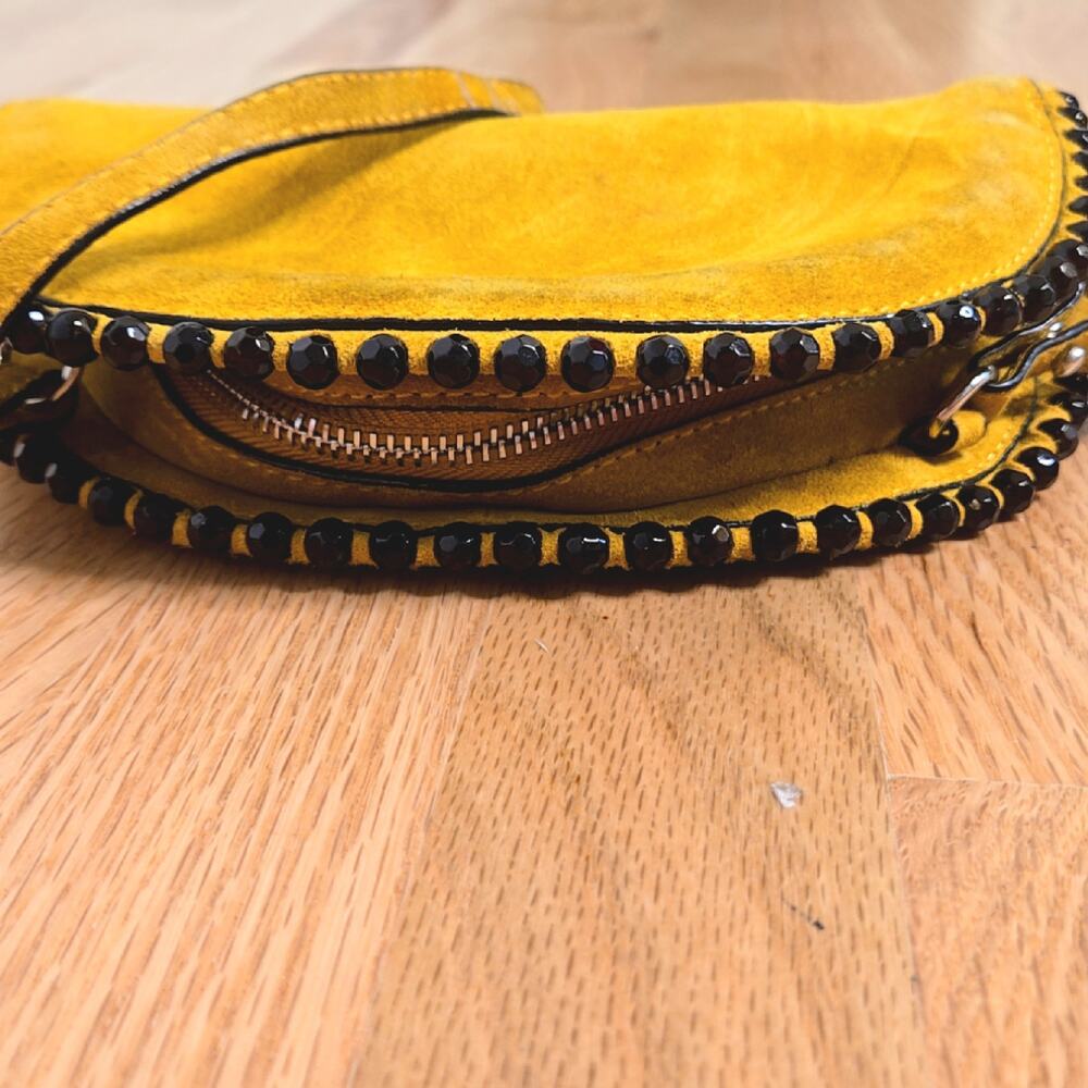 ZARA Gold and Black women's embelished suede crossbody purse - Picture 8 of 8